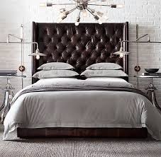 The lusso's tufted, rectangular headboard has a gray faux leather. Brown Leather Headboard Bedroom Ideas Novocom Top