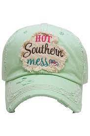Mint Green Hot Southern Mess Adjustable Velcro Baseball Cap Green Baseball Cap Ball Cap Hot Southern Mess