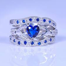 Exquisite Blue Diamond Claddagh Ring Set Diamond Claddagh Ring Celtic Wedding Rings Wedding Rings For Women