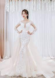 Detachable Skirt Wedding Dress Bridal Gown Long Sleeves Blush Colour Bridal Gowns Mermaid Bridal Gowns Vintage Wedding Dress Detachable Skirt