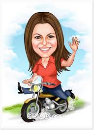 Motorcycle Rider Girl Caricature Caricature Caricature Drawing Girl Cartoon
