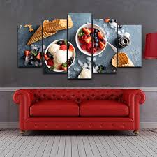 Canvas Wall Art Pictures Home Decor Hd Print 5 Pieces Strawberry Ice Cream Painting Modular Cold Snacks Poster Kitchen Framework Canvas Wall Art Wall Canvas Canvas Art Wall Decor