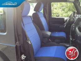 Black And White Jeep Wrangler Seat Covers Jeep Wrangler Black With Blue Inserts Neoprene Seat Covers From Coverking Blue Jeep Wrangler Custom Fit Seat Covers Jeep Wrangler Seat Covers