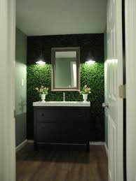 eclectic green bathroom with plant wall