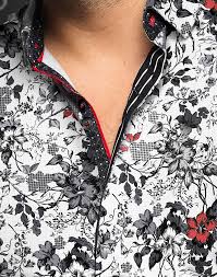 Elegant Floral Sport Shirt in White Red and Black