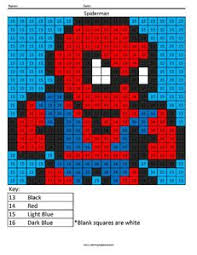 Spiderman Color By Number Coloring Squared Superhero Math Math Coloring Superhero Coloring