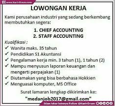Surat lamaran pekerjaan ini terbilang sangat umum dan mudah dimodifikasi. Lowongan Kerja Di Pt Cendana Putera Lestari Lowongan Kerja Kami Perusahaan Industri Yang Sedang Berkembang Membutuhkan Segera 1 Chief Accounting 2 Staff Accounting Kualifikasi 1 Wanita