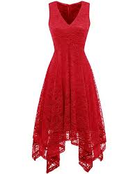 Bridesmay Women S V Neck Sleeveless Asymmetrical Handkerchief Hem Lace Cocktail Dress Red Xl Cocktail Dress Lace Cocktail Dress Red Cocktail Dress