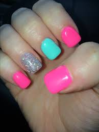 Pink And Teal Cute Summer Nails Minus The Sparkle Teal Nails Summer Nails Neon Sparkle Nail Designs Pink and teal floral nails.