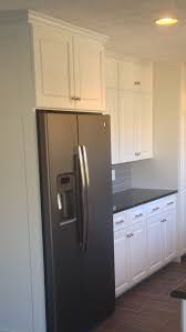 Benjamin Moore Simply White Cabinets Ge Counter Depth Refrigerator In Slate Grey Glass Tile Back Kitchen Remodel Plans Kitchen Built Ins Refrigerator Cabinet