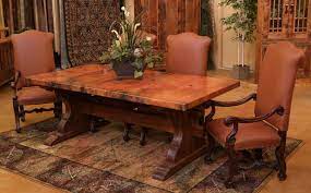 The authentic, light finish on tuscano is reminiscent of the bos clair, or lighter wood styles which were fashionable during that time period. Old World Rustic Copper Dining Table Rustic Dining Room Other By Woodland Creek Furniture Houzz