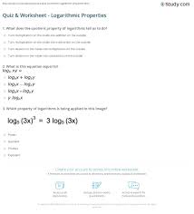 That first expression is equivalent to 2 log4 4. Logarithmic Properties Worksheet Printable Worksheets And Activities For Teachers Parents Tutors And Homeschool Families