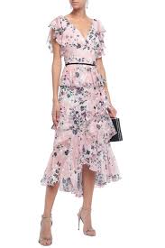 Blush Ruffled Satin Trimmed Fil Coupe Gown Sale Up To 70 Off The Outnet Marchesa Notte In 2020 Fashion Gowns Floral Cocktail Dress