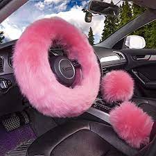 Cxtiy car steering wheel cover with handbrake cover & gear shift cover, fashion steering wheel wrap faux wool fluffy soft and warm in winter diameter 14.96 x 14.96 3 pcs 1 set fit most of car(black) | car accessories online market. Amazon Com Yontree Cute Fluffy Steering Wheel Covers For Women Girls Ladies Australia Pure Wool 15 Inch1 Set 3 Pcs Pink Automotive