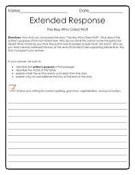 Extended Response The Boy Who Cried Wolf Extended Response Writing Extended Response Third Grade Writing