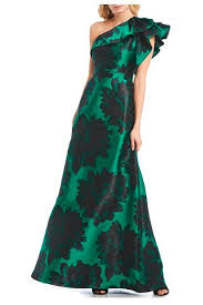 Adrianna Papell Floral Print Jacquard One Shoulder Ruffle Gown Dillard S Gowns One Shoulder Gown Dresses