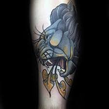 Gentleman With Neo Traditional Lion Tattoo On Legs Lion Shoulder Tattoo Lion Tattoo Design Simple Lion Tattoo