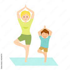 Mom and son doing yoga Stock Vector | Adobe Stock