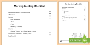 Editable Sen Morning Meeting Routine Checklist