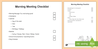 editable sen morning meeting routine checklist