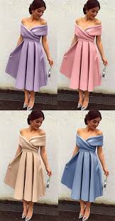 Off The Shoulder Satin Midi Cocktail Dress Tea Length Formal Dress Cr 4622 Tea Length Dresses Midi Cocktail Dress Cocktail Dress Classy