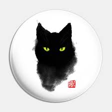 You don't need color to be striking, and these black and white paintings prove that. Black Cat Ink Japanese Watercolor Style Mystery Gaze Cat Pin Teepublic De