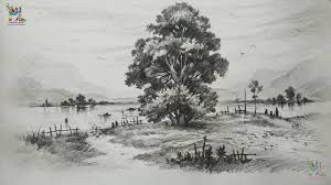 How To Draw And Shade A Tree In A Beautiful Landscape With Pencil Step Landscape Pencil Drawings Landscape Drawings Art Drawings Beautiful