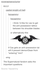 Castiel Anti Possession Tattoo And Demon Dean Supernatural Tattoo Supernatural Destiel