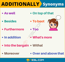 Additionally Synonym 12 Synonyms For Additionally With Useful Examples 7esl Essay Writing Skills Writing Words Learn English Words