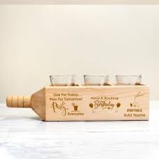 Shot glass set.5oz/15ml 12pcs clear shot glass holder set mini shot glass wooden glass holder for strong shot (12pcs) 4.2 out of 5 stars. Shot Glasses With Personalized Wooden Bottle Shaped Holder For Birthday