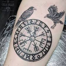 Valhallavikingsvibes Aegishjalmur Helm Of Awe Tattoo With Huginn And Muninn Repost From Vikingtatto Traditional Viking Tattoos Norse Tattoo Viking Tattoos