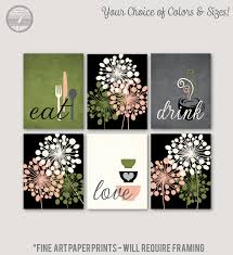 Kitchen Wall Art Print Set Eat Drink Love Peach Olive Grey Black White Modern Kitchen Coffee De In 2020 Diy Canvas Art Flower Painting Canvas Kitchen Canvas Art