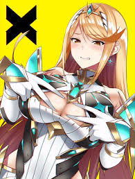 yuuki shin, mythra (xenoblade), nintendo, xenoblade chronicles (series),  xenoblade chronicles 2, highres, 1girl, blonde hair, blush, breasts,  cleavage, cleavage cutout, clothing cutout, dress, earrings, embarrassed,  female focus, gem, gloves, jewelry ...