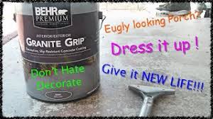 Diy concrete stain painting concrete concrete tiles stained concrete faux painting tile painting concrete resurfacing concrete pad concrete finishes. How To Paint Concrete Patio With Behr Granite Grip Floor Covering Youtube