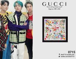 190421 Taehyung Inkigayo Gucci Flora Silk Printed Scarf X Bts Clothing Taehyung Gucci Kpop Fashion