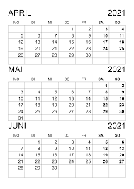 Dat kan erg handig zijn wanneer je op zoek bent naar een bepaalde datum (wanneer je. Kalender April Mai Juni 2021 Kalender Su