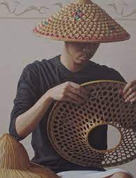 Vintage Bamboo Conical Hat Asian Rice Paddy By Cantonpalace 71 00 Conical Hat Bamboo Hat Hats