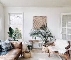 Neutral Living Room With Tropical Plants Casual Living Room Decor Casual Living Rooms Modern Bohemian Living Room