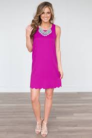 Scallop Trim Solid Shift Dress Magenta Boho Boutique Clothing Magenta Dress Dresses