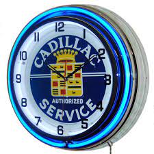 Neon cadillac wall clock vintage advertising service sign 38cm dia office garage. Cadillac Service Logo Double Neon Garage Wall Clock At Retro Planet