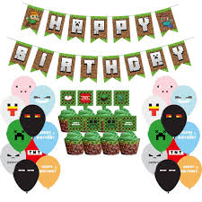 Happy birthday balloon 3d illustration isolated on transparent background fonts. 69pcs Set Minecraft Theme Kids Happy Birthday Party Decoration Set Birthday Hat Banner Flag Cake Topper Balloons Kit Shopee Philippines