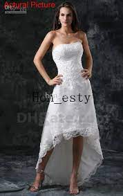 Summer High Low Wedding Dresses Lace Strapless Appliques Beading Sequin Pearls Elegant Bridal Gowns Lace Wedding Dress Lace Wedding Dresses From Hon Esty 119 Wedding Dresses High Low Tight Wedding Dress Strapless