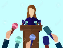 Se recomienda convocar una conferencia de prensa temprano por la mañana, según las costumbres locales. Rueda De Prensa Ilustracion Vectorial De Altavoz Publico En Estilo Plano Informe En Vivo Concepto De Noticias Muchas Manos De Periodistas Con Microfonos Y Una Mujer De Pie En La Tribuna Y
