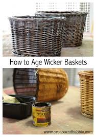 How to paint a wicker basket with spray paint. How To Age Wicker Baskets Create And Babble