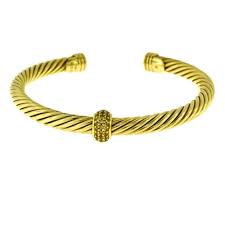 David Yurman Cable Classics 18k Yellow Gold Cuff Bracelet With Pave Diamonds