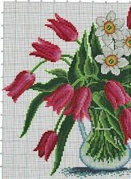 Cross Stitch Tulips With White Flowers Part 1 Color Chart