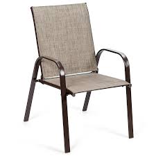 This set includes 6 sling chairs and 39 in. Goplus Costway Set Of 2 Stackable Brown Metal Frame Stationary Dining Chair S With Costway Solid Seat In The Patio Chairs Department At Lowes Com