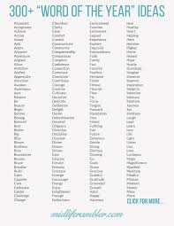 300 Ideas For Your Word Of The Year With Free Printable Words Theme Words Writing A Book
