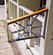 Wrought Iron 1 2 Step Handrail Safety Grab Black Hammered Finish Decor Handrail Wrought Iron Outside Steps