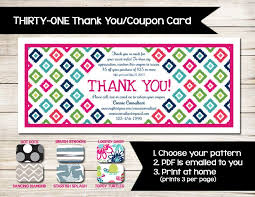 Thirty One Thank You Card Coupon Discount Offer Customer Order Savings Card Gift Certificate Pr Thirty One Thirty One Gifts Thirty One Consultant